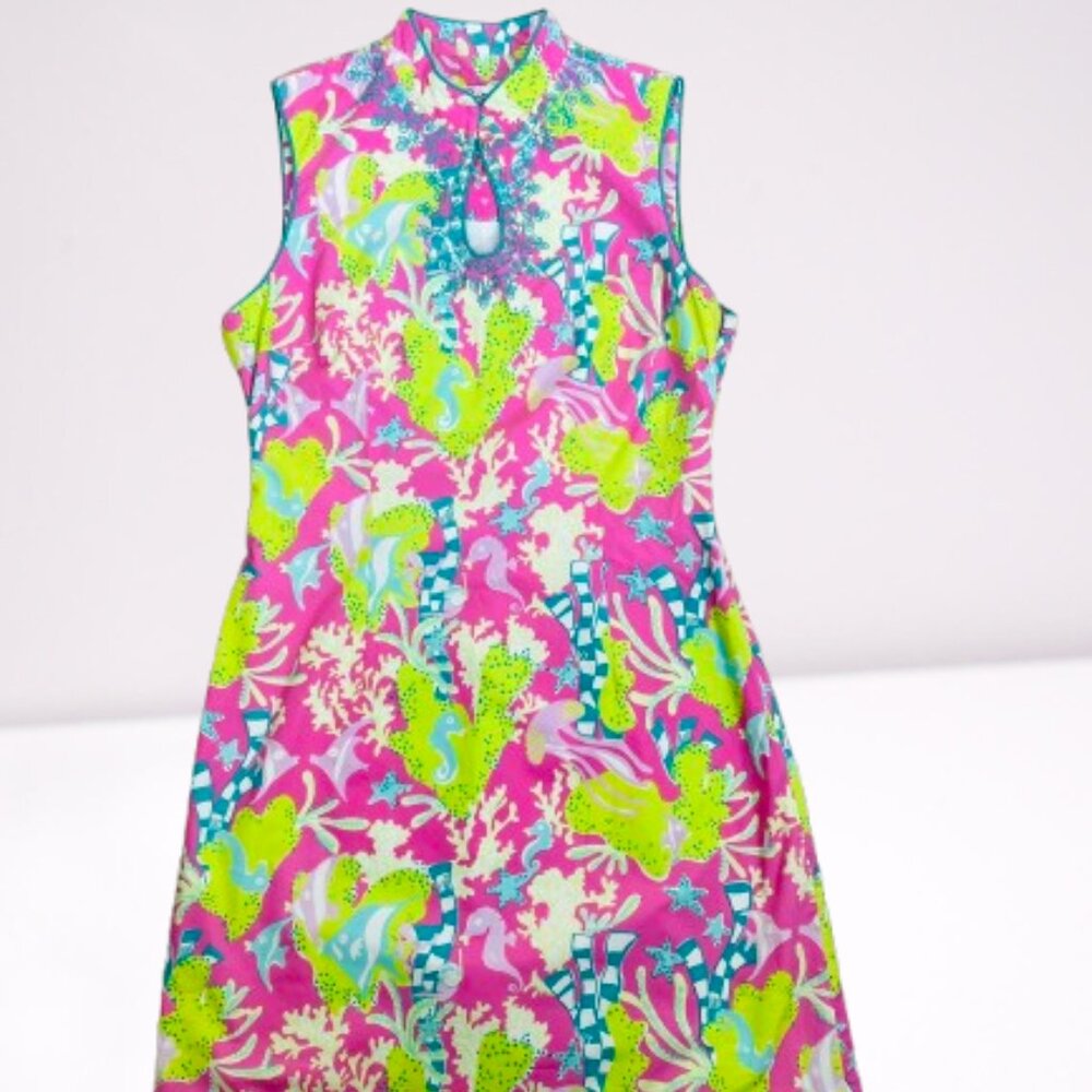 Lilly Pulitzer Vintage Embroidered Mini Shift Dress Size 4 Sea World